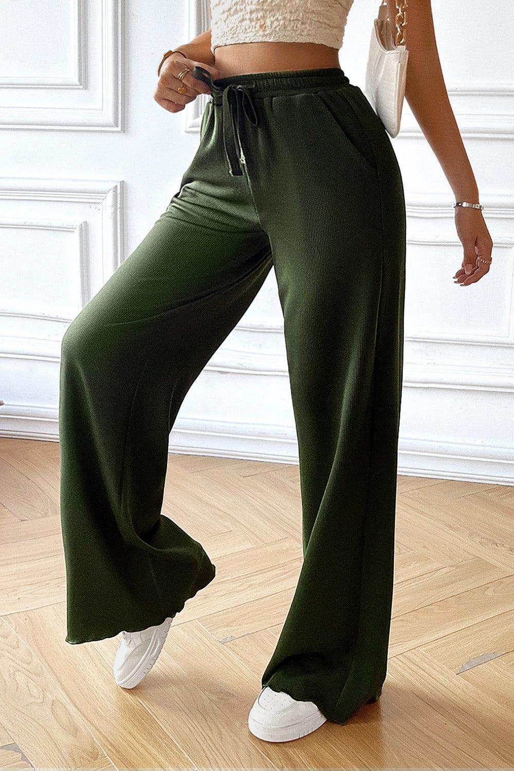Pantalon à jambe large avec cordon de serrage et poches
