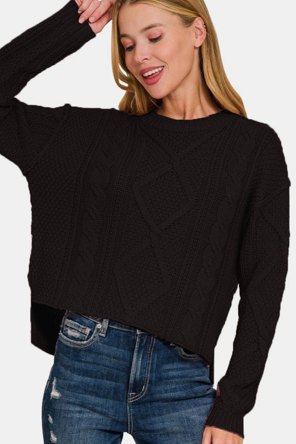 Pull court Zenana à torsades hautes et basses avec fentes latérales