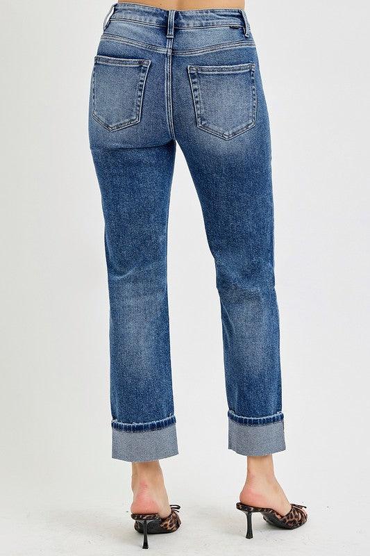 Jean droit court taille haute RISEN à revers