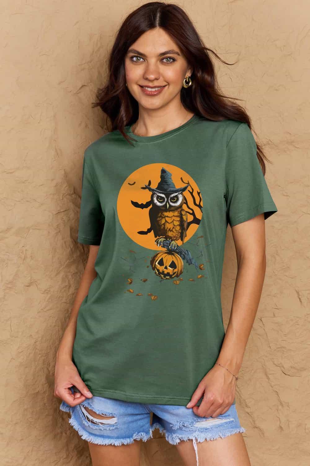 T-shirt graphique en coton à imprimé Halloween en taille réelle Simply Love