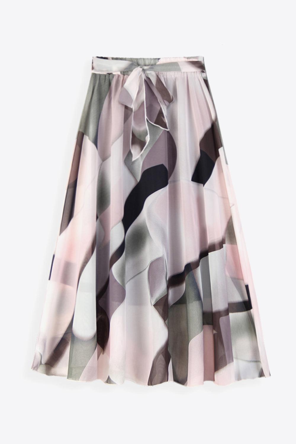 Jupe fleurie taille haute avec lien à la taille