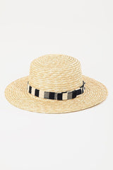 Chapeau de paille à large bord avec lanière Fame