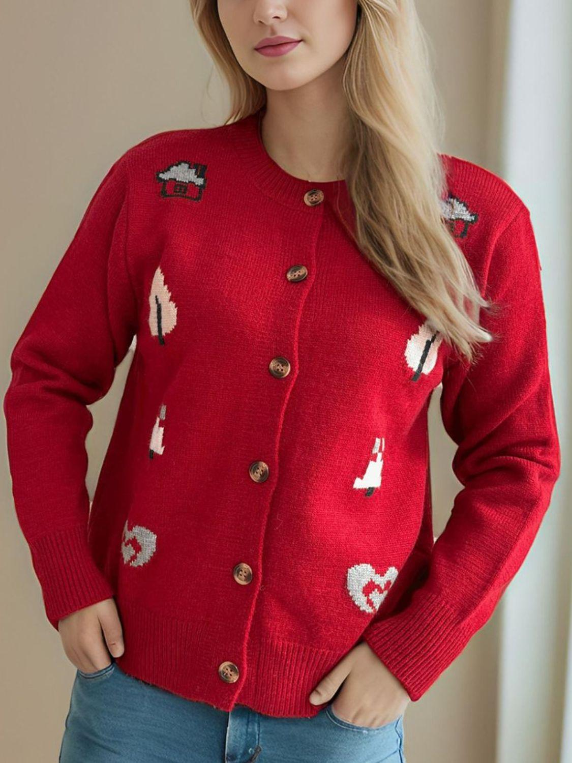 Cardigan boutonné à manches longues et col rond