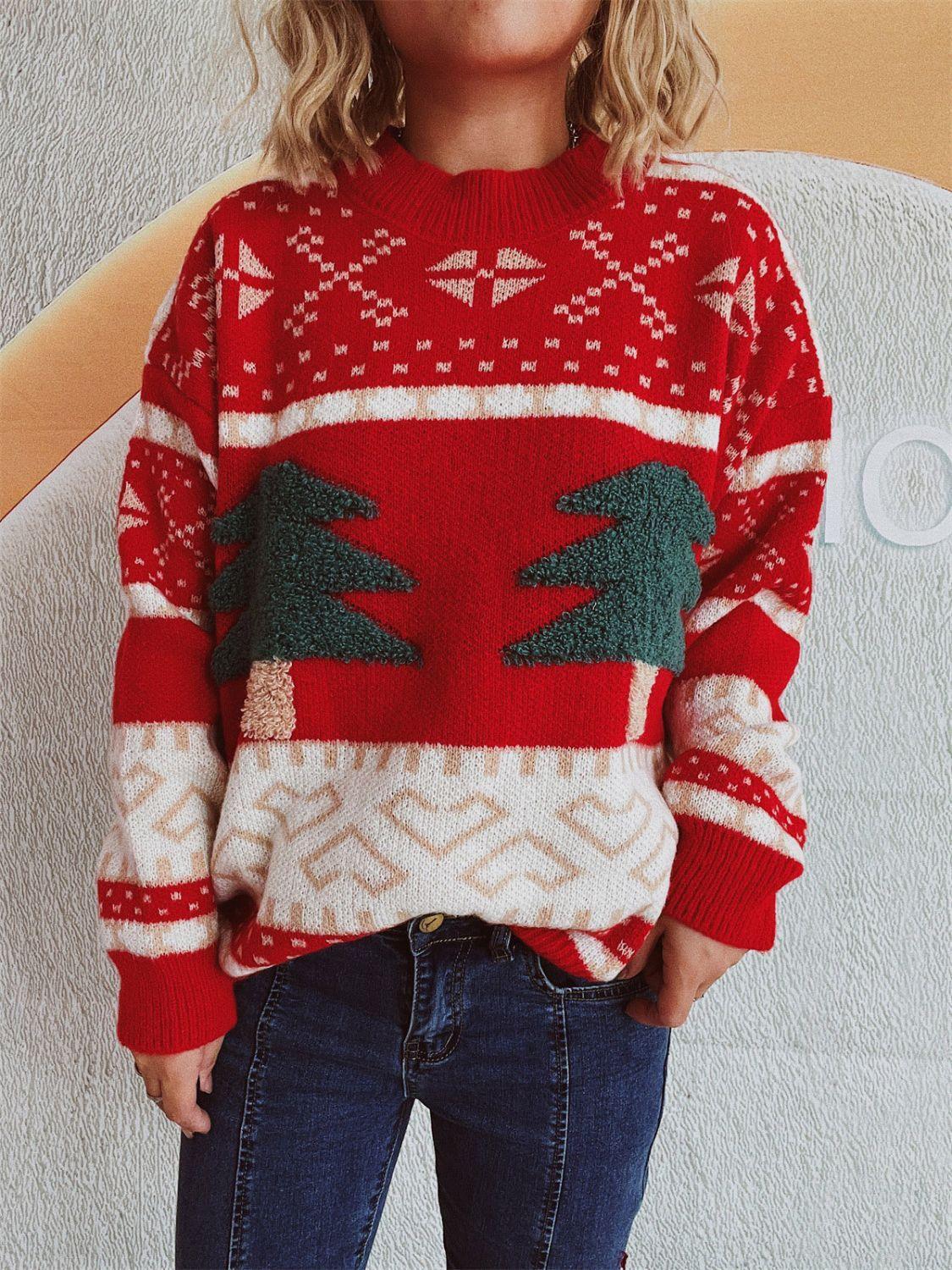 Pull à manches longues et col montant avec motif sapin de Noël