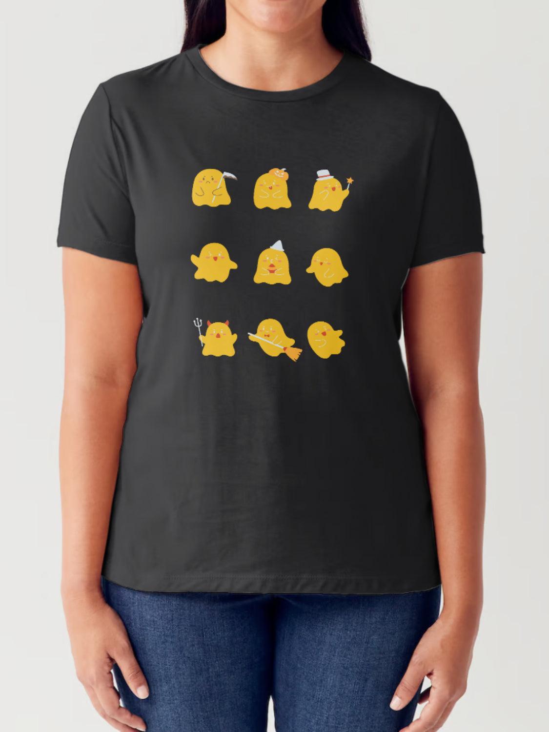 T-shirt tubulaire à manches courtes et col rond avec motif fantôme en taille réelle Simply Love