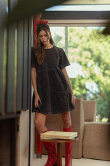 Robe en jean à manches courtes et col rond délavé minéral Annie Wear
