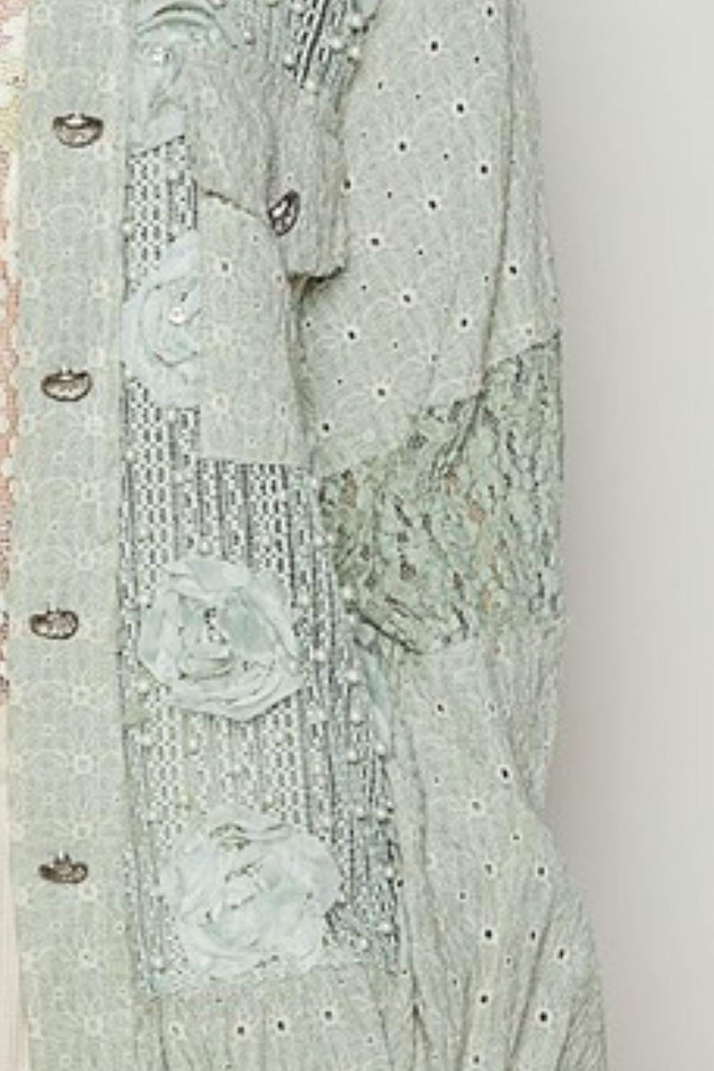 Chemise patchwork en dentelle à œillets et perles POL