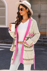 Cardigan ouvert à nouer contrasté sur le devant