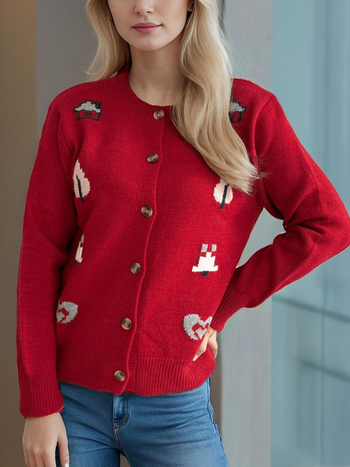 Cardigan boutonné à manches longues et col rond
