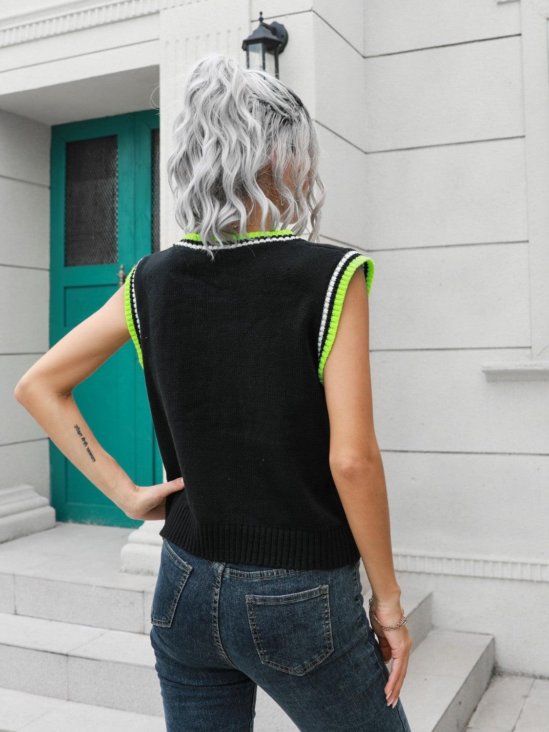Gilet pull à col en V géométrique
