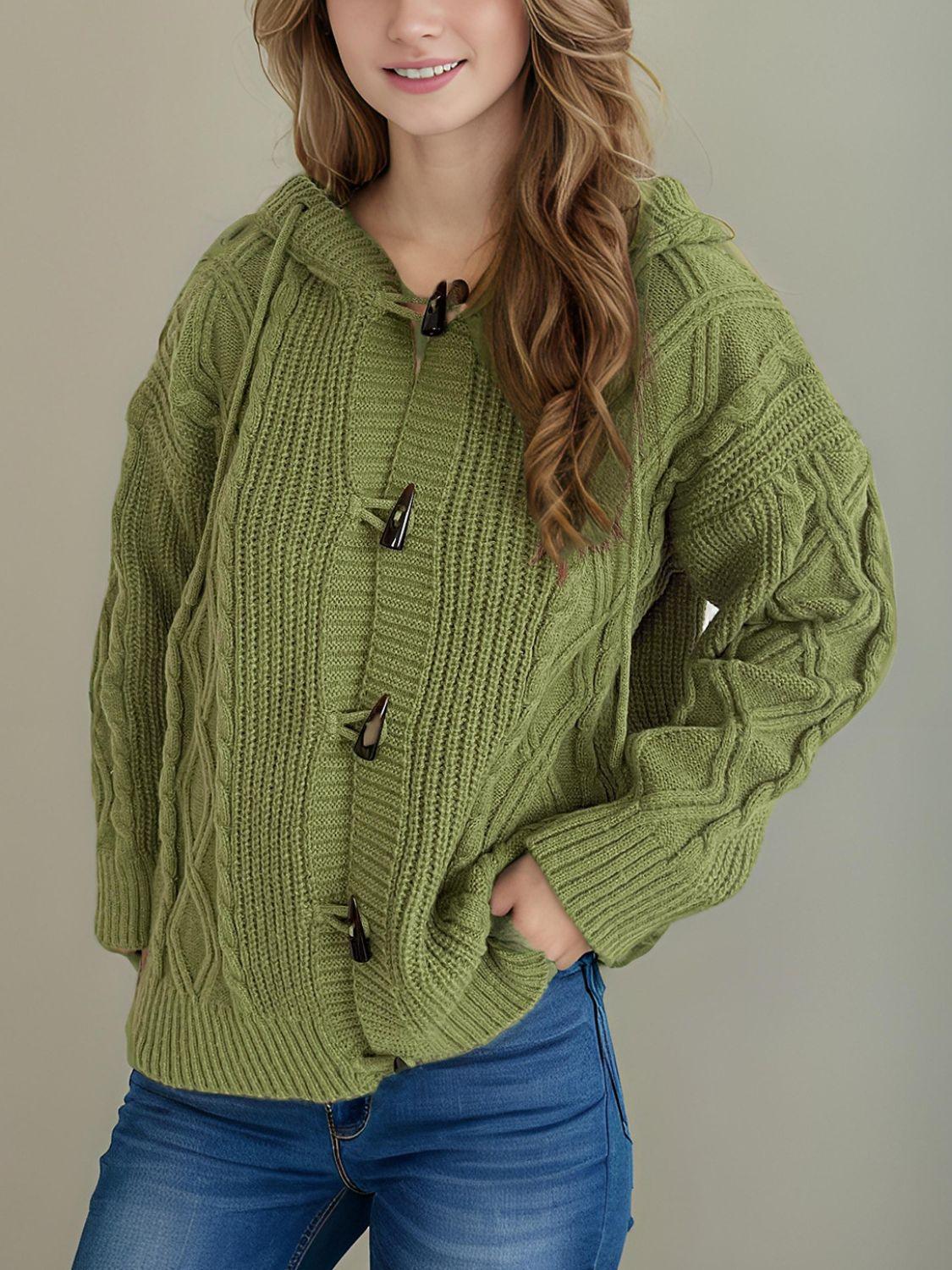 Cardigan à capuche à manches longues en maille torsadée