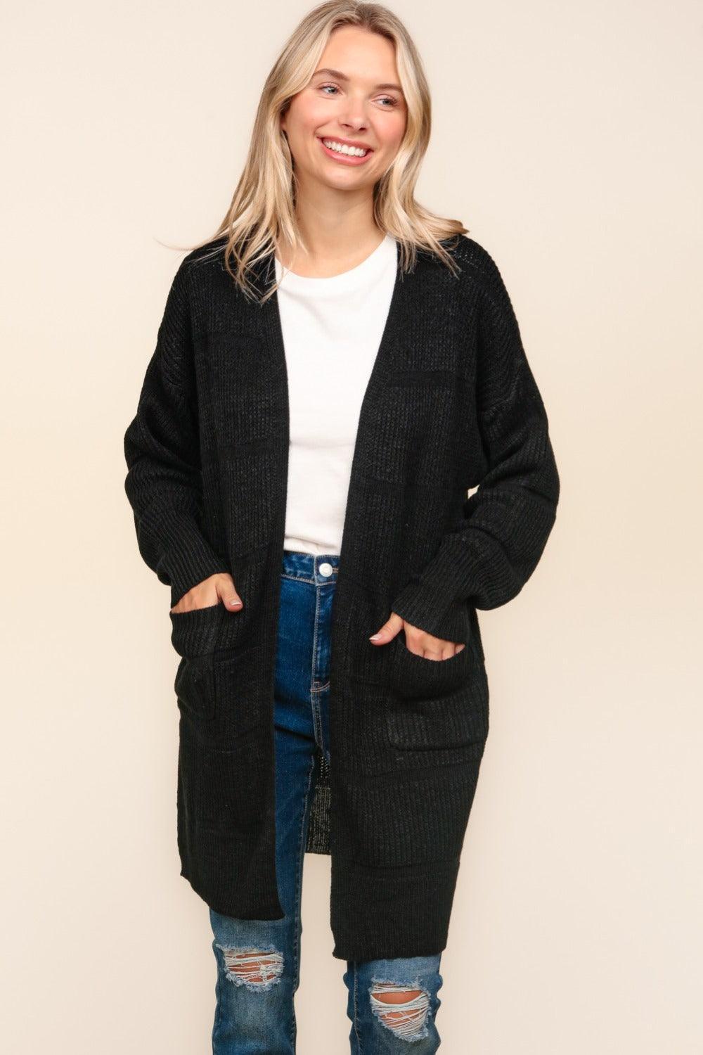 Cardigan ouvert texturé à rayures haptiques avec poches