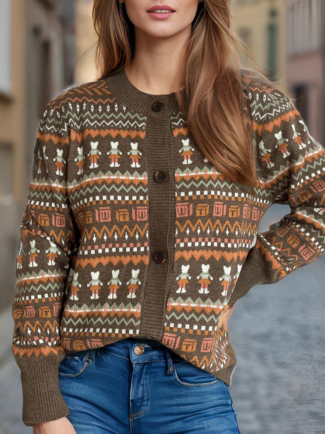 Cardigan boutonné à manches longues et motif graphique