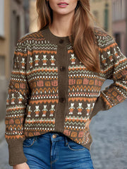 Cardigan boutonné à manches longues et motif graphique