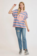 T-shirt rayé en molleton français avec patch Peace Sign d'Umgee