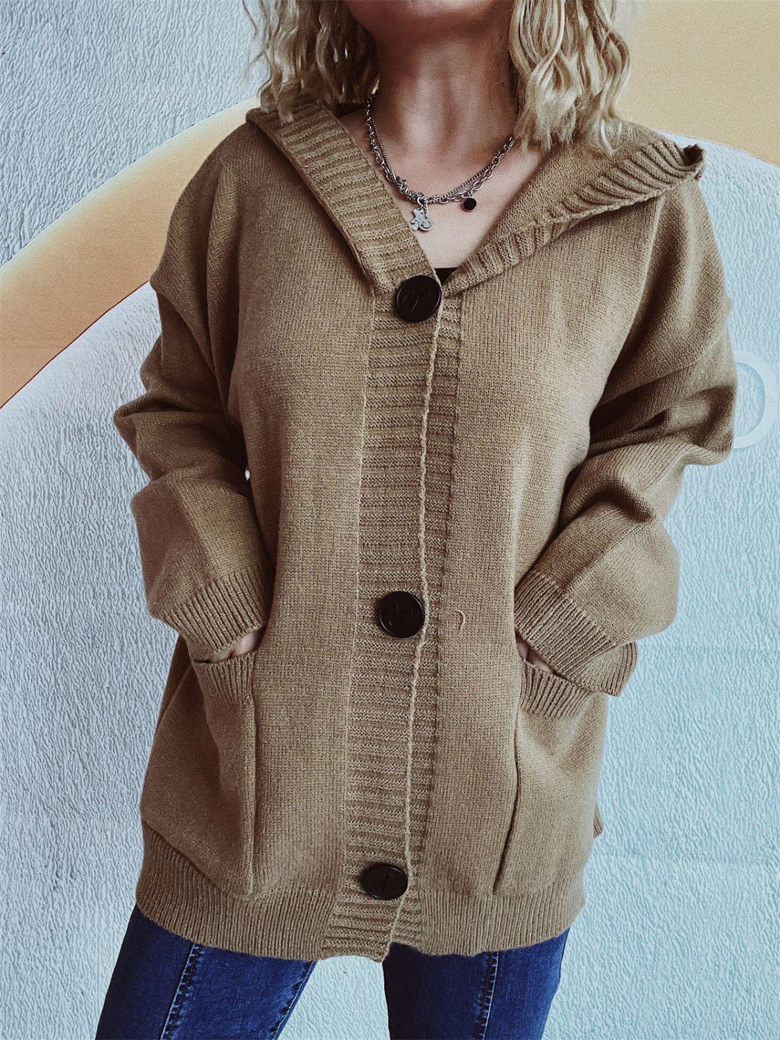 Cardigan à capuche à manches longues et épaules tombantes