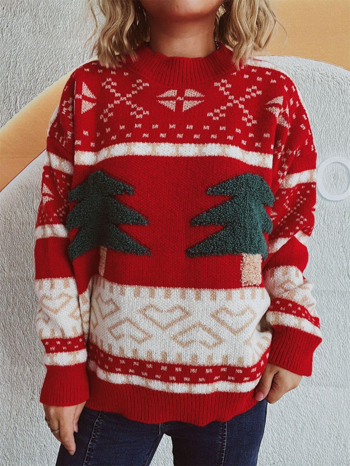 Pull à manches longues et col montant avec motif sapin de Noël