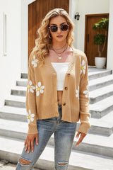 Cardigan boutonné à motif fleuri sur le devant