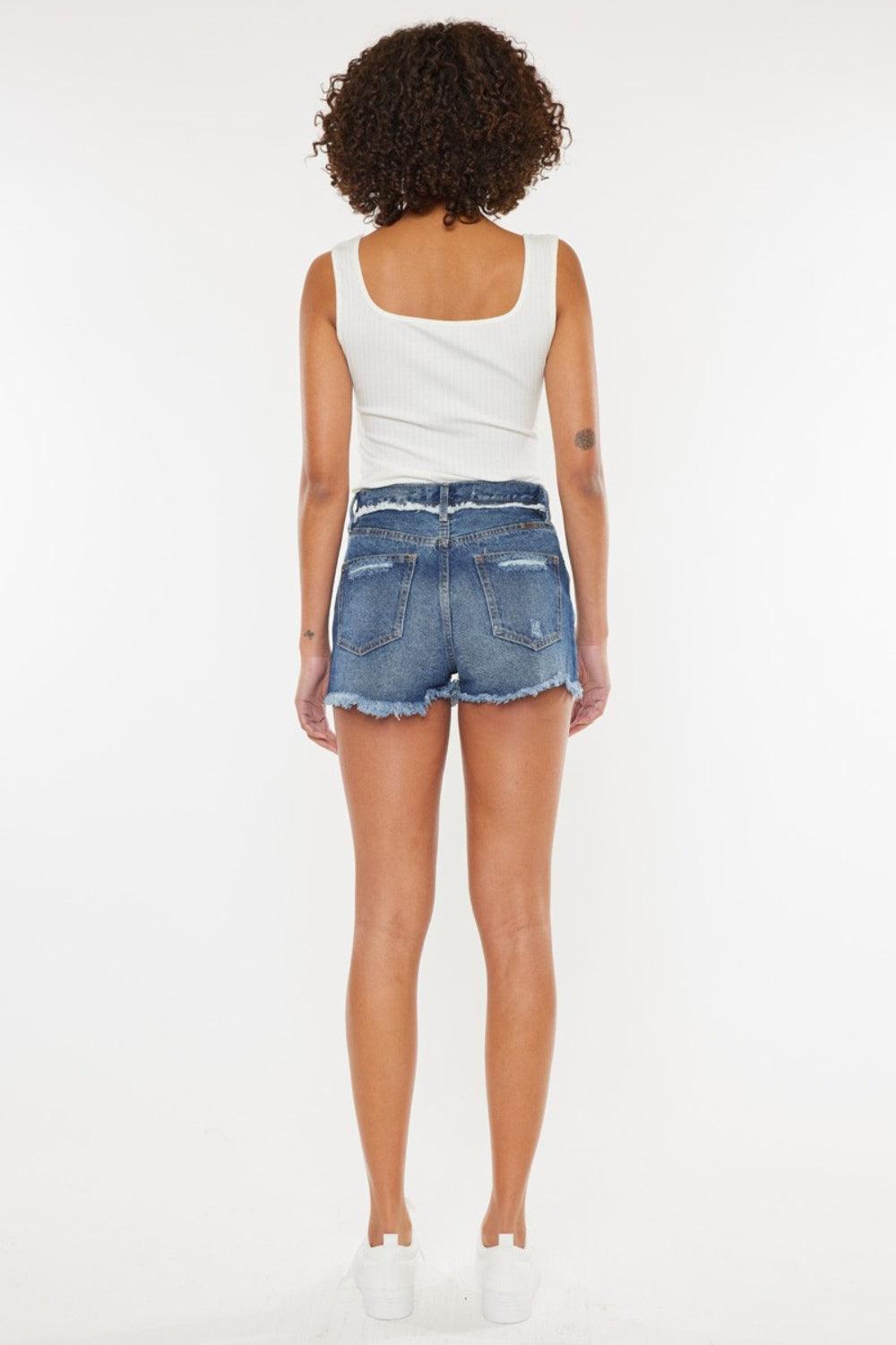 Short en jean à braguette boutonnée et effet vieilli Kancan