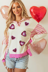 Sweat-shirt à manches longues avec motif cœur à paillettes pour la Saint-Valentin