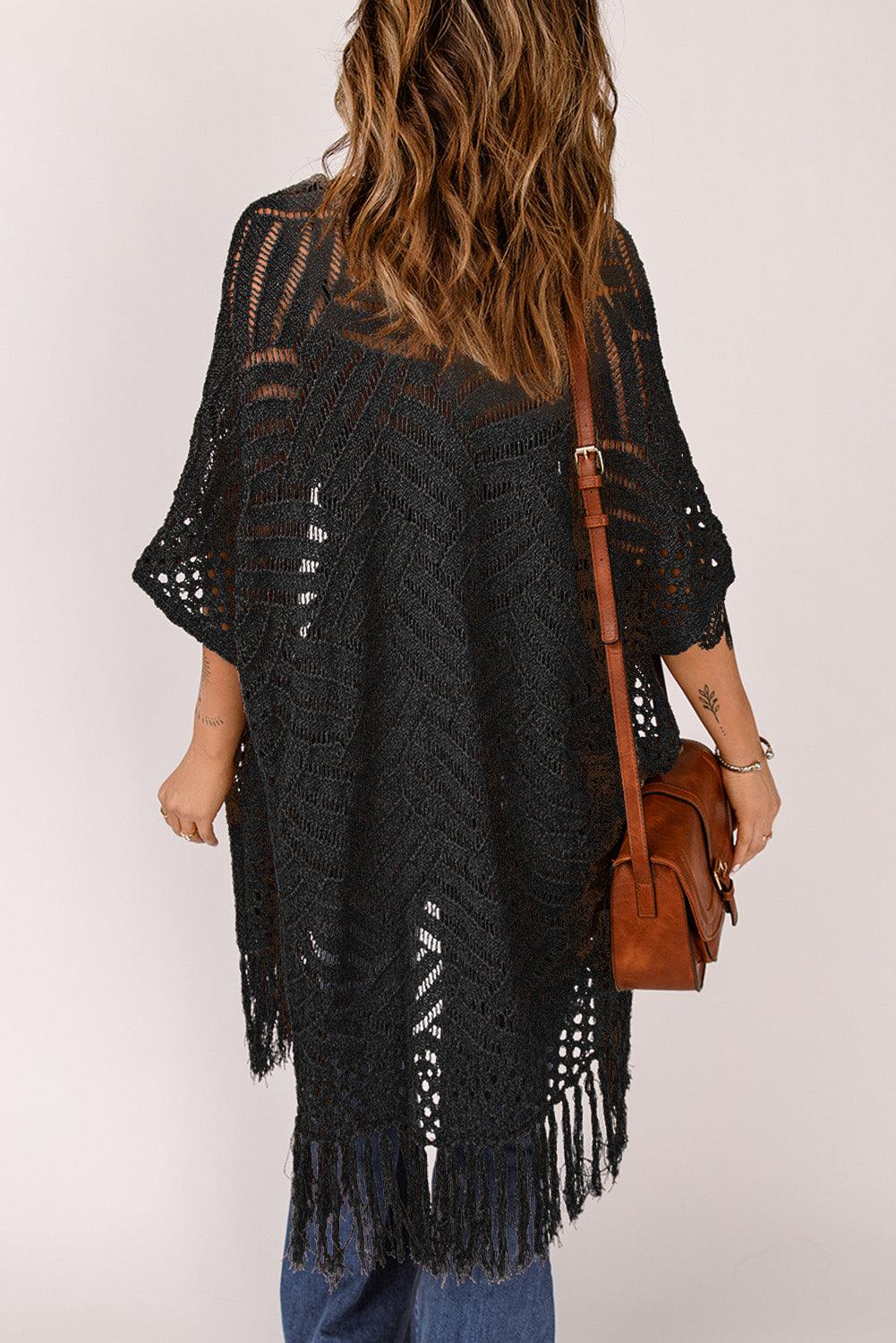 Cardigan ouvert sur le devant avec ourlet à franges et fente