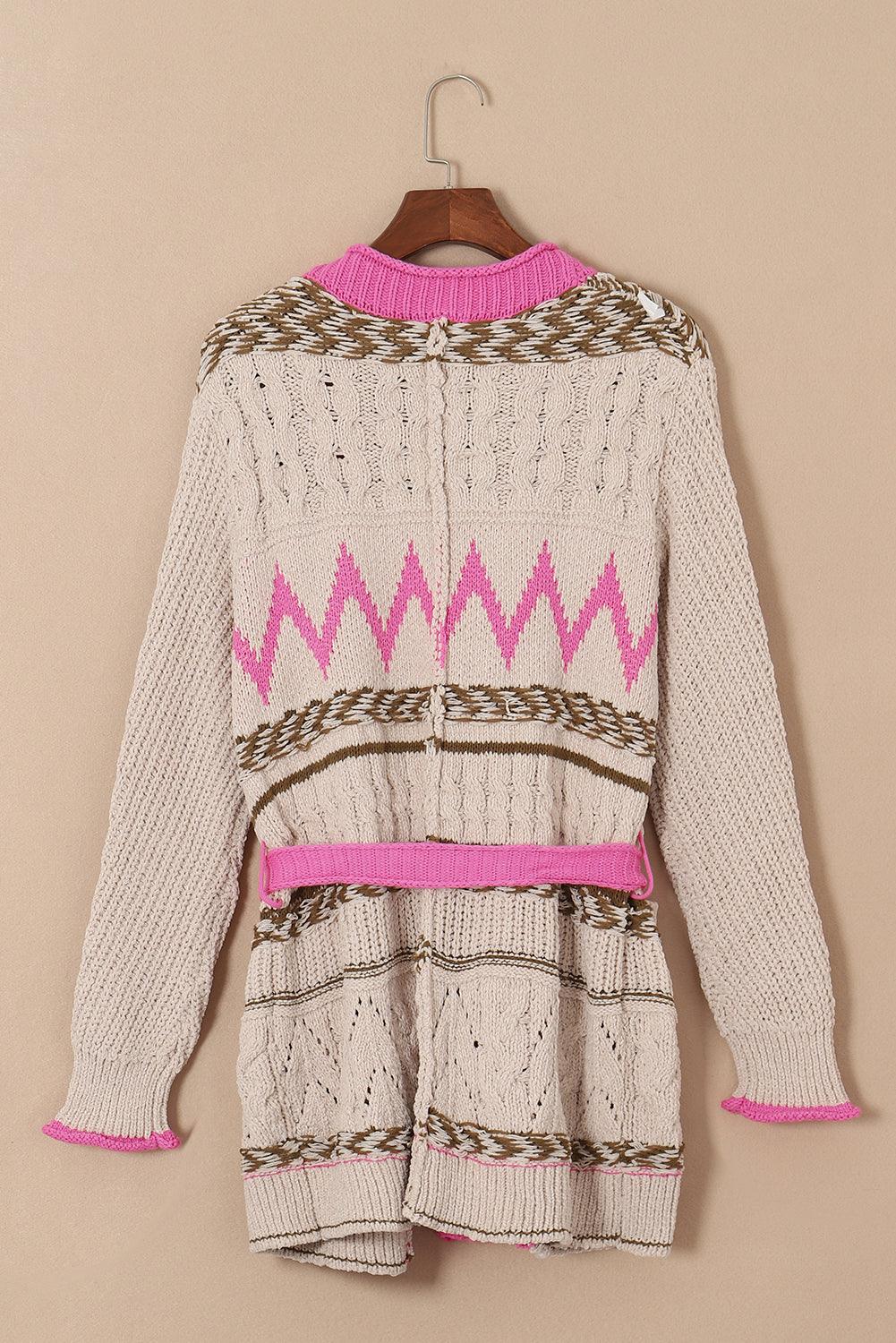 Cardigan ouvert à nouer contrasté sur le devant