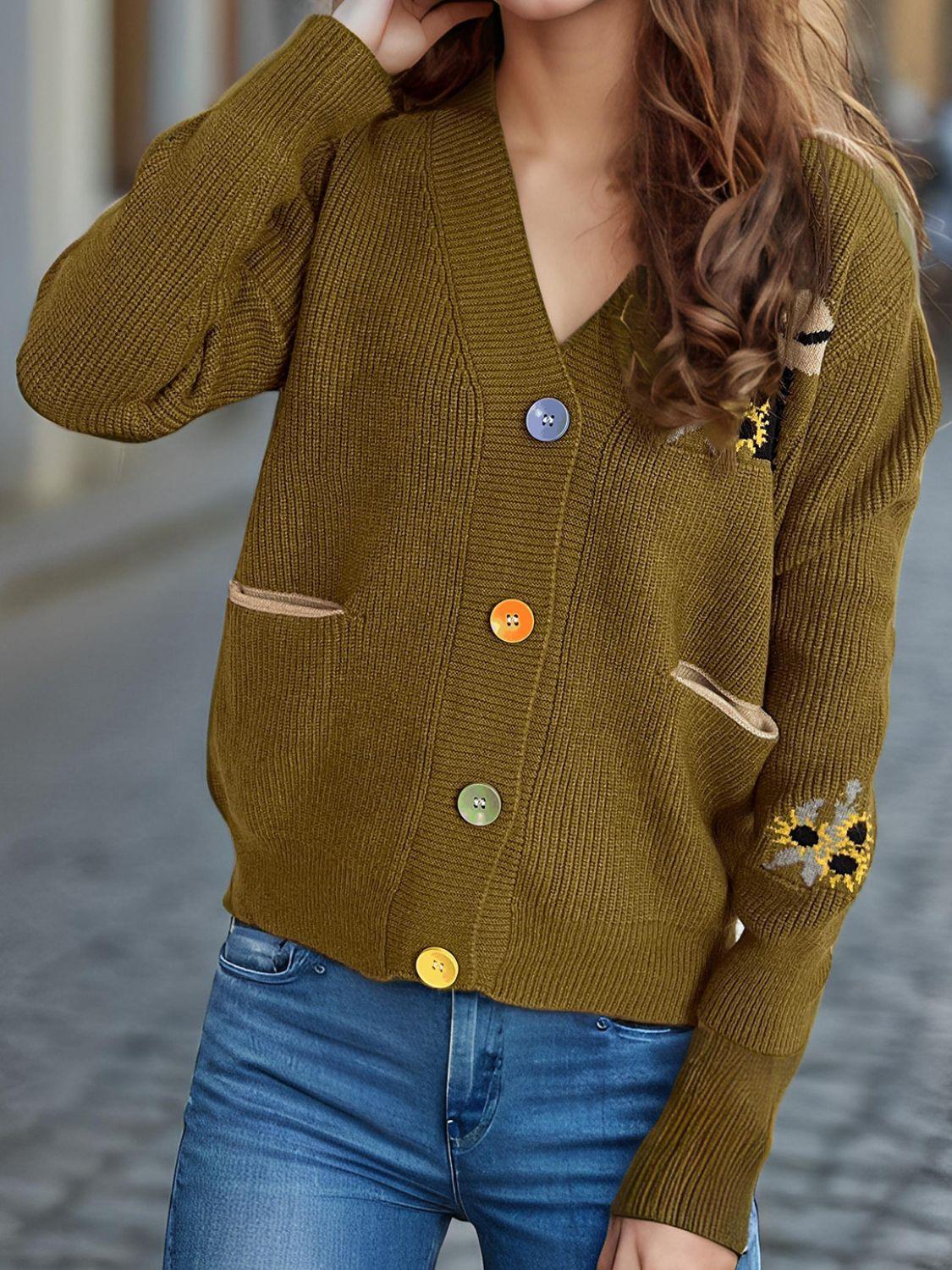 Cardigan à manches longues et col en V avec boutons contrastés