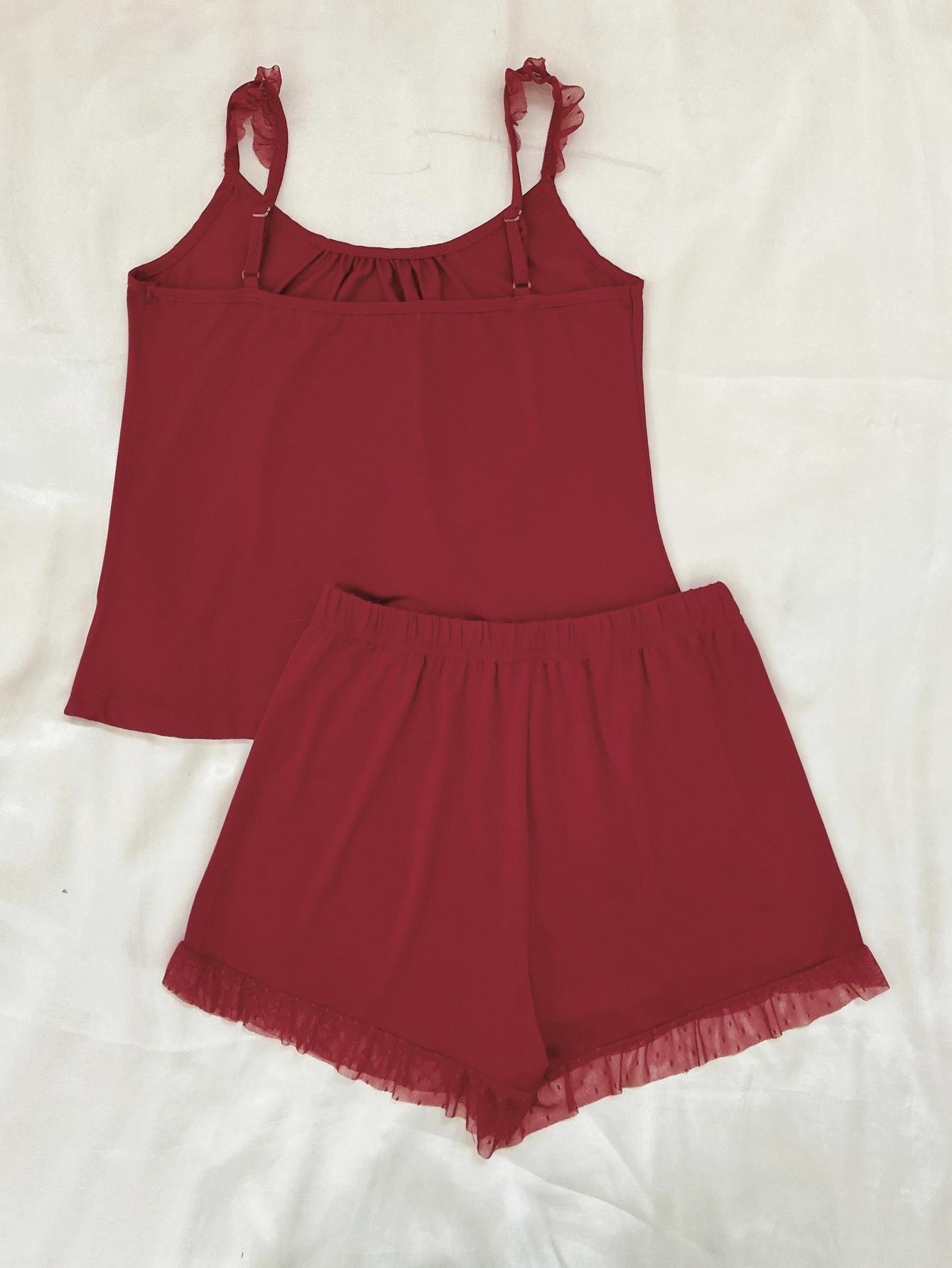Ensemble de détente avec haut sans manches et short en maille épissée à détails froncés