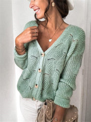 Cardigan à manches longues boutonné et ajouré