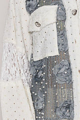 Chemise patchwork en dentelle à œillets et perles POL