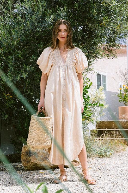 Robe mi-longue à manches bouffantes et froncées Annie Wear