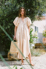 Robe mi-longue à manches bouffantes et froncées Annie Wear