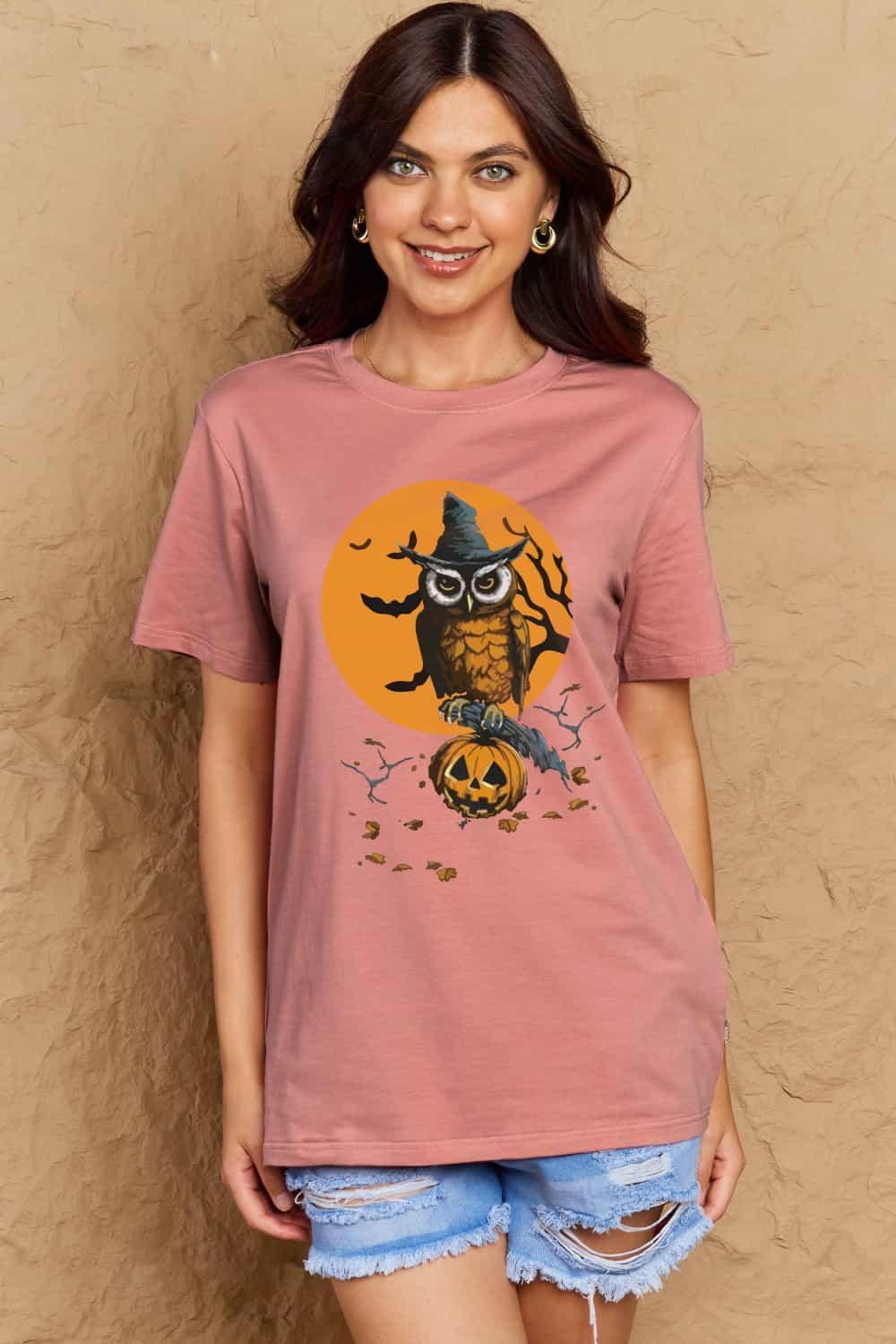 T-shirt graphique en coton à imprimé Halloween en taille réelle Simply Love