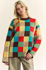 Pull à épaules tombantes à carreaux et blocs de couleurs Davi &amp; Dani