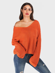 Pull à manches longues et col en V Perfee à épaules tombantes