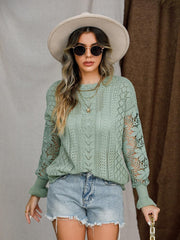 Pull à manches lanternes en crochet à œillets