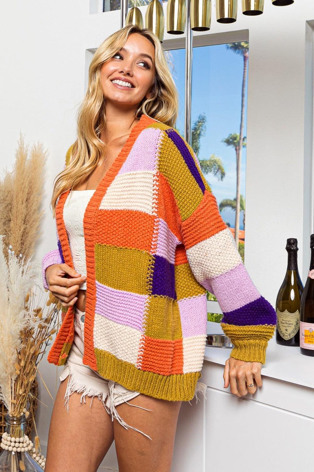 Cardigan à carreaux et blocs de couleurs BiBi