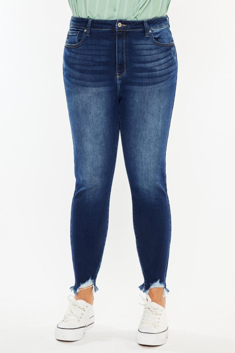 Jean skinny Kancan taille haute effiloché à la cheville 