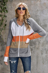 Cardigan à capuche ajouré à manches raglan et fermeture éclair