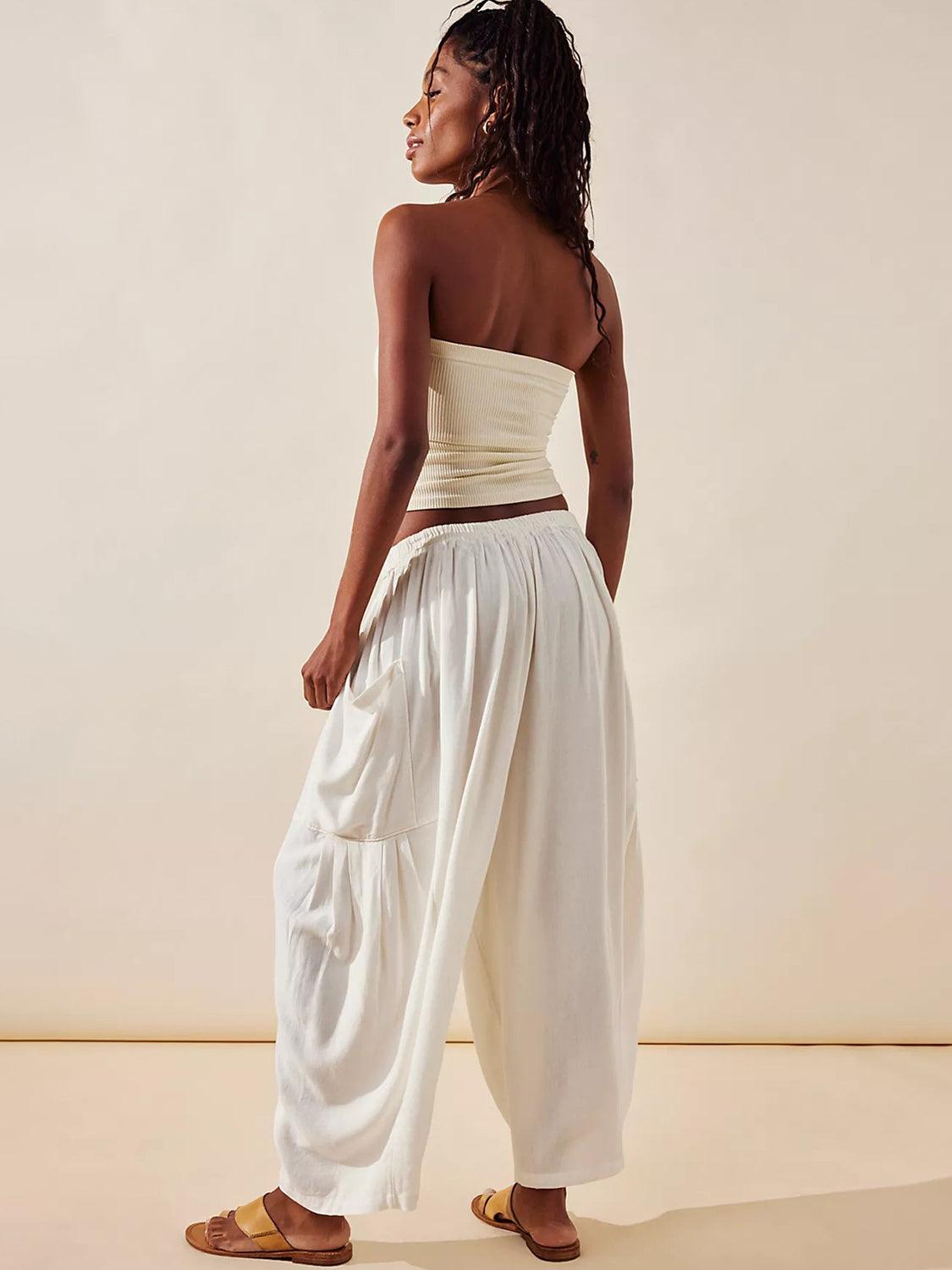 Pantalon large taille haute avec poches
