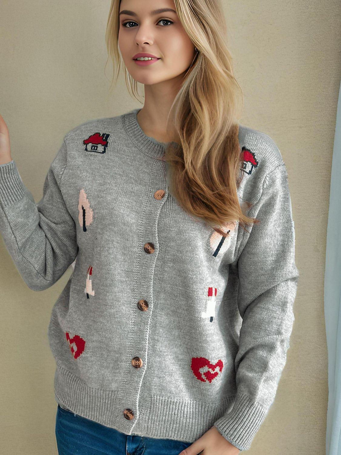 Cardigan boutonné à manches longues et col rond