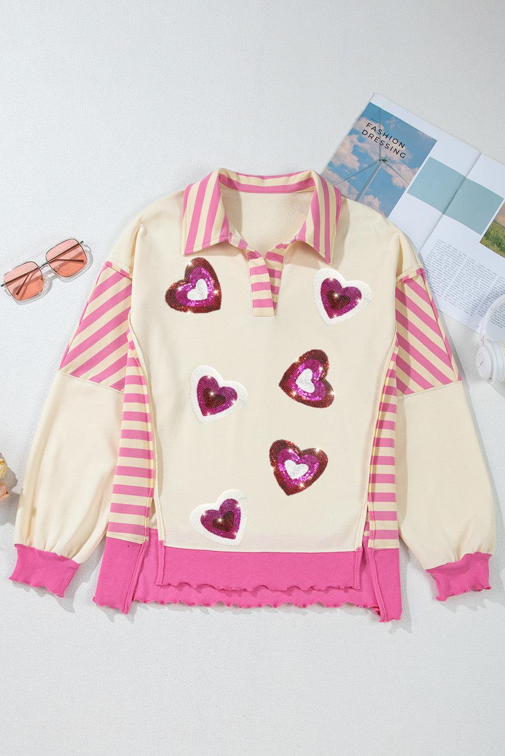 Sweat-shirt à manches longues avec motif cœur à paillettes pour la Saint-Valentin