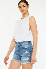 Short en jean Kancan taille haute à ourlet brut