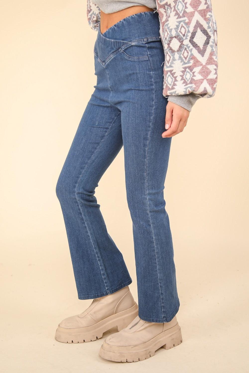 Leggings taille croisée extensibles en denim délavé VERY J