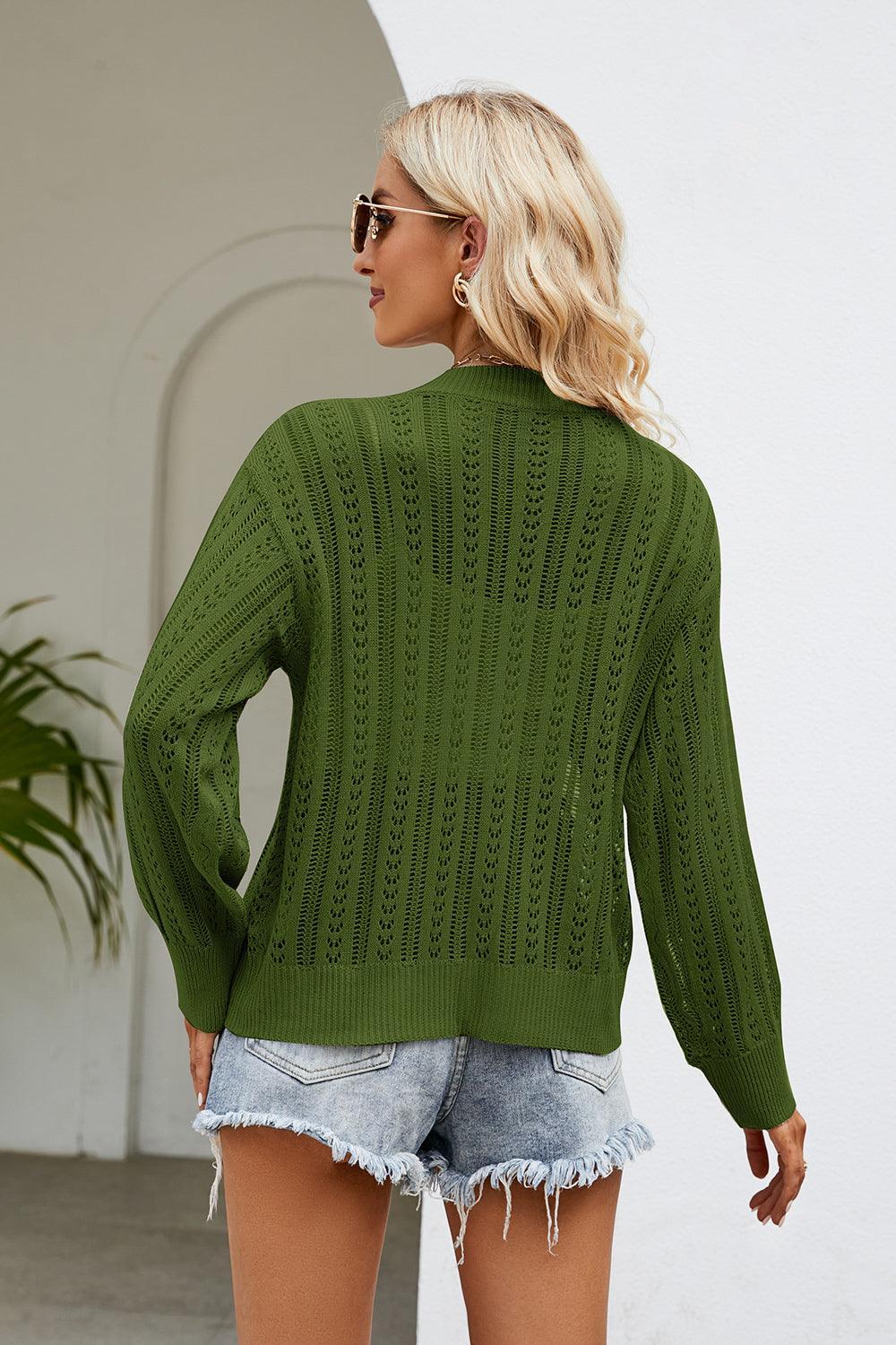 Cardigan à col en V ajouré et boutonné sur le devant
