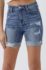 Short en jean délavé taille haute RISEN avec poches