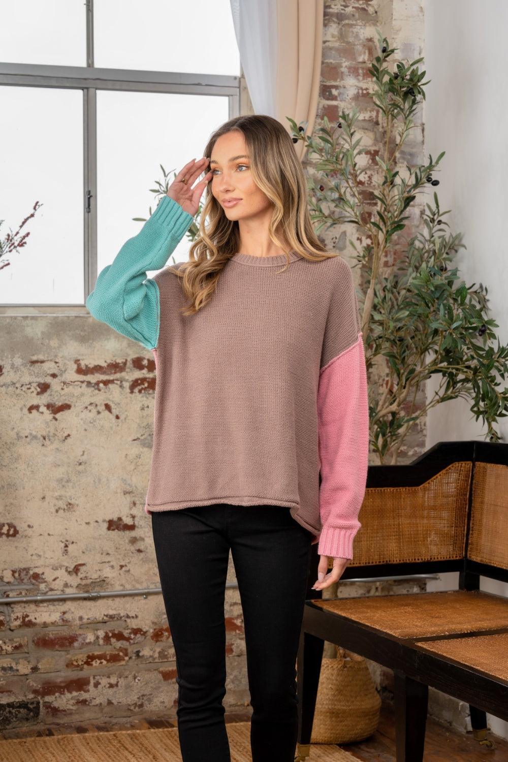 Pull à épaules tombantes et blocs de couleurs Sew In Love en taille réelle