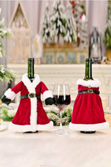 Lot de 2 housses pour bouteilles de vin en forme de robe de Noël