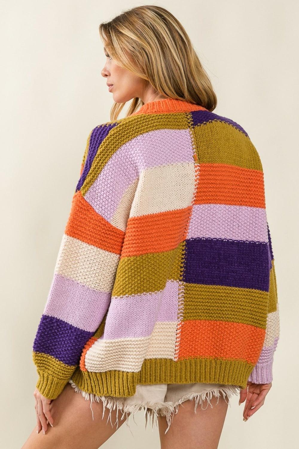 Cardigan à carreaux et blocs de couleurs BiBi