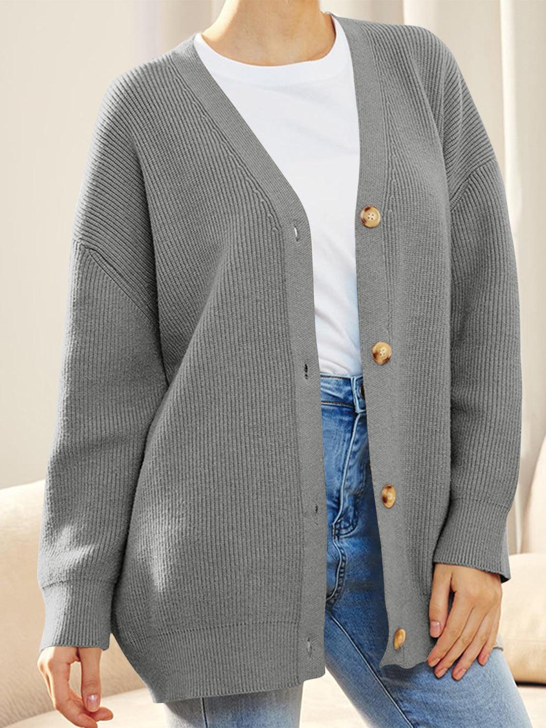 Cardigan boutonné à manches longues et col en V